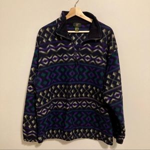 Vintage Club Room Aztec Pullover Half Zip Oversized Sweatshirt Size Medium